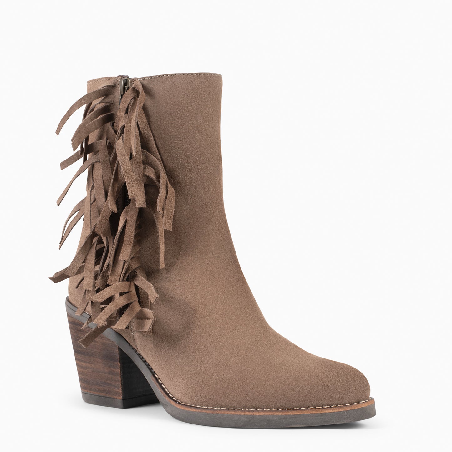 BOHO – Botines Estilo Cowboy con Flecos TAUPE