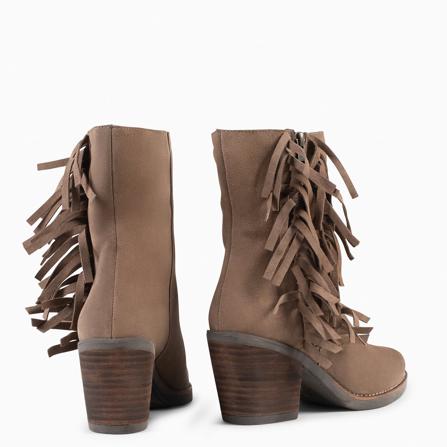 BOHO – Botines Estilo Cowboy con Flecos TAUPE