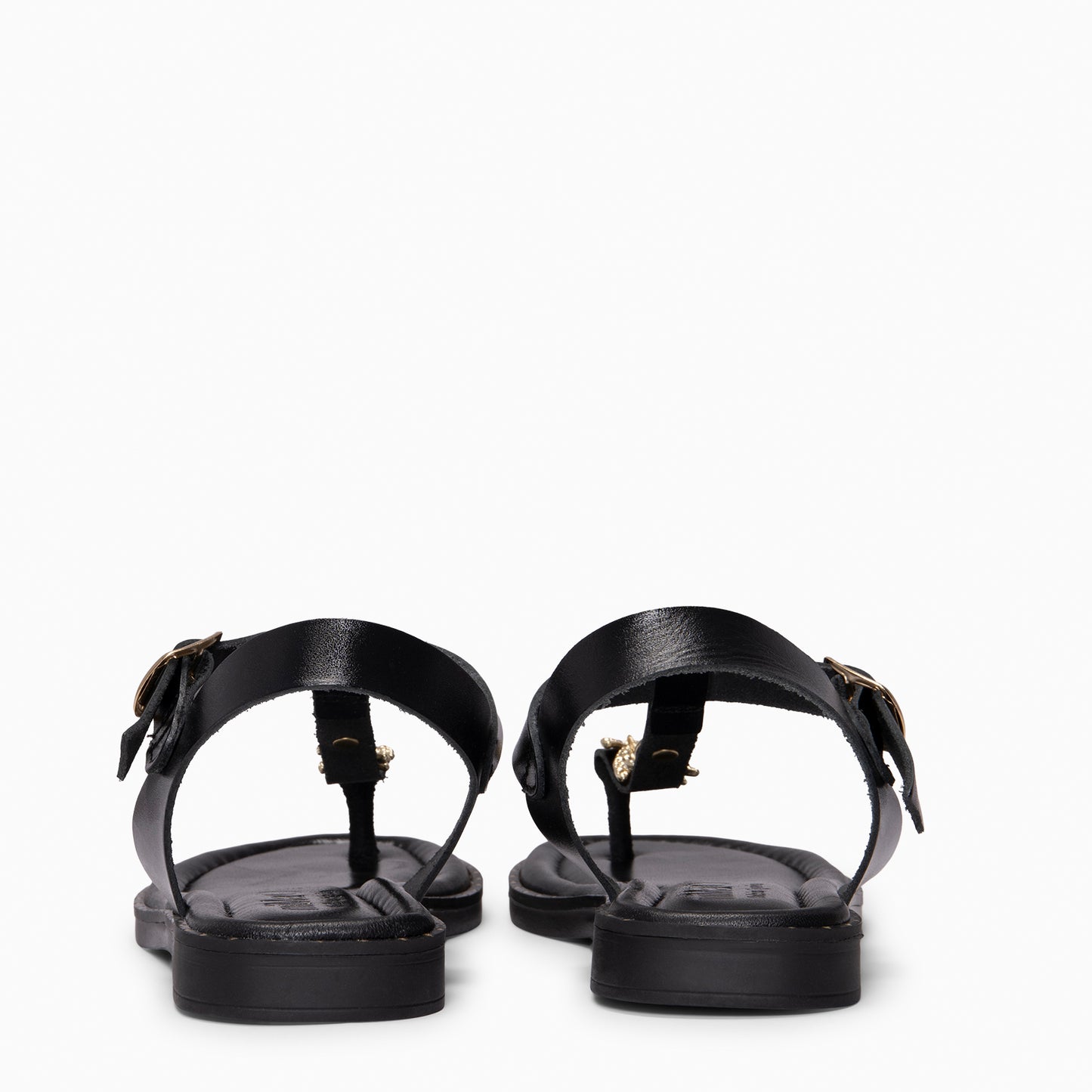 CIRCE - Sandalia plana de piel NEGRO