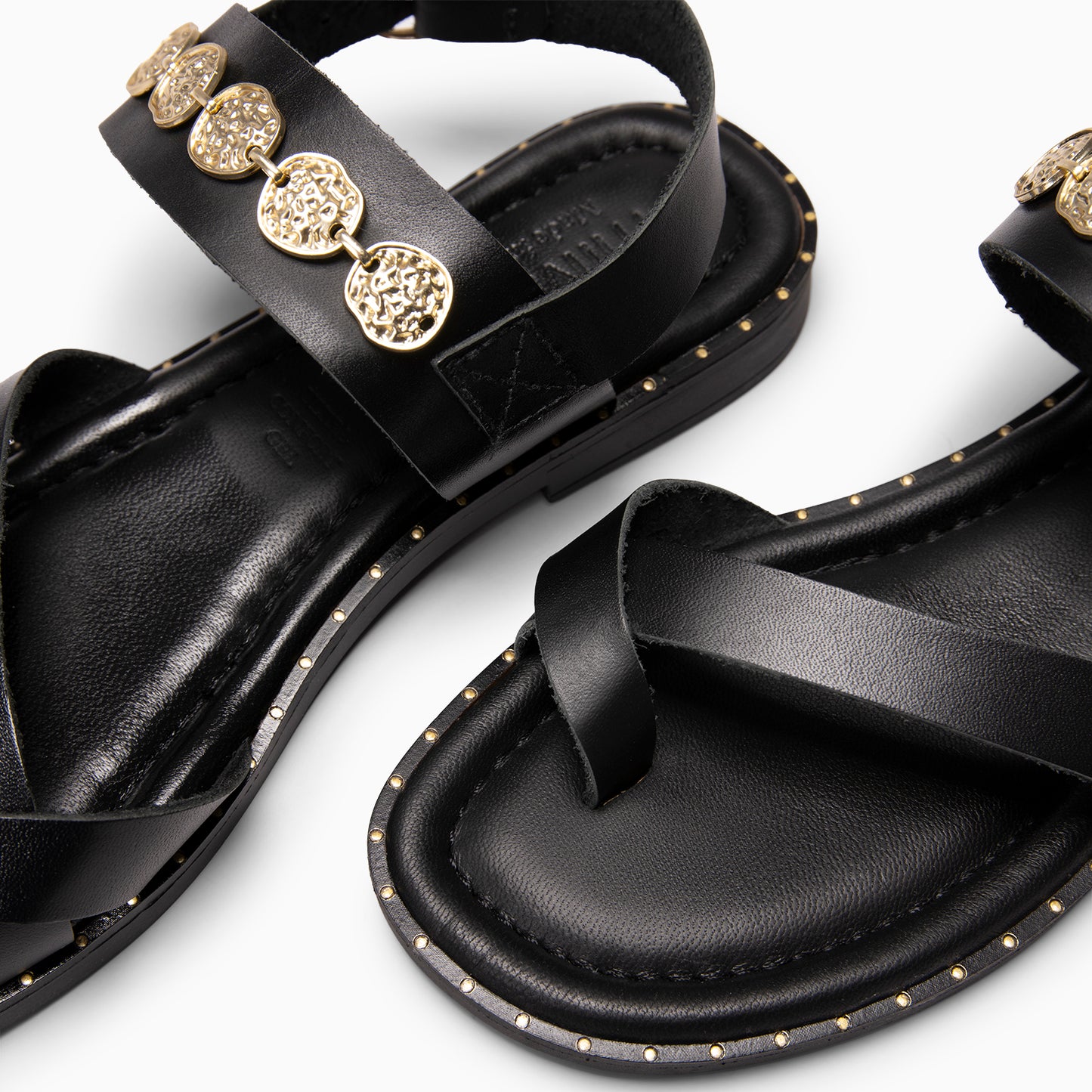 HERA - Sandalias planas de piel NEGRO
