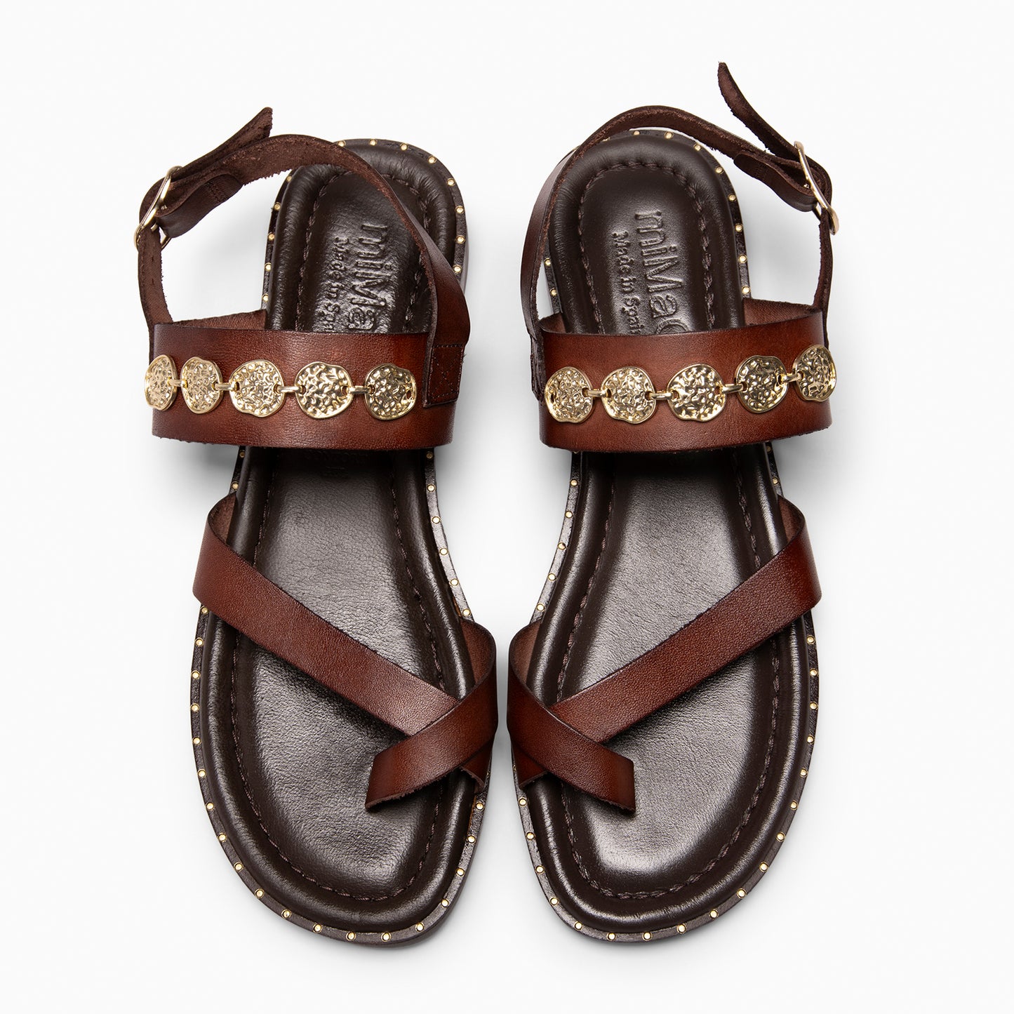 HERA - Sandalias planas de piel MARRON