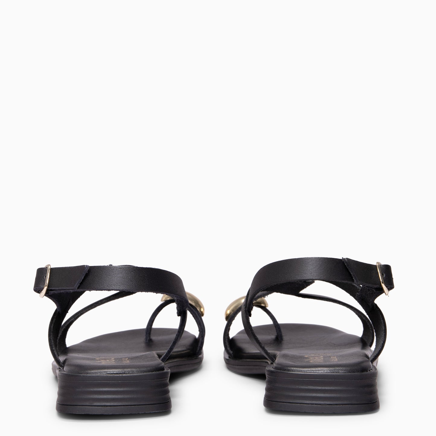 HELIA - Sandalias planas de piel NEGRO