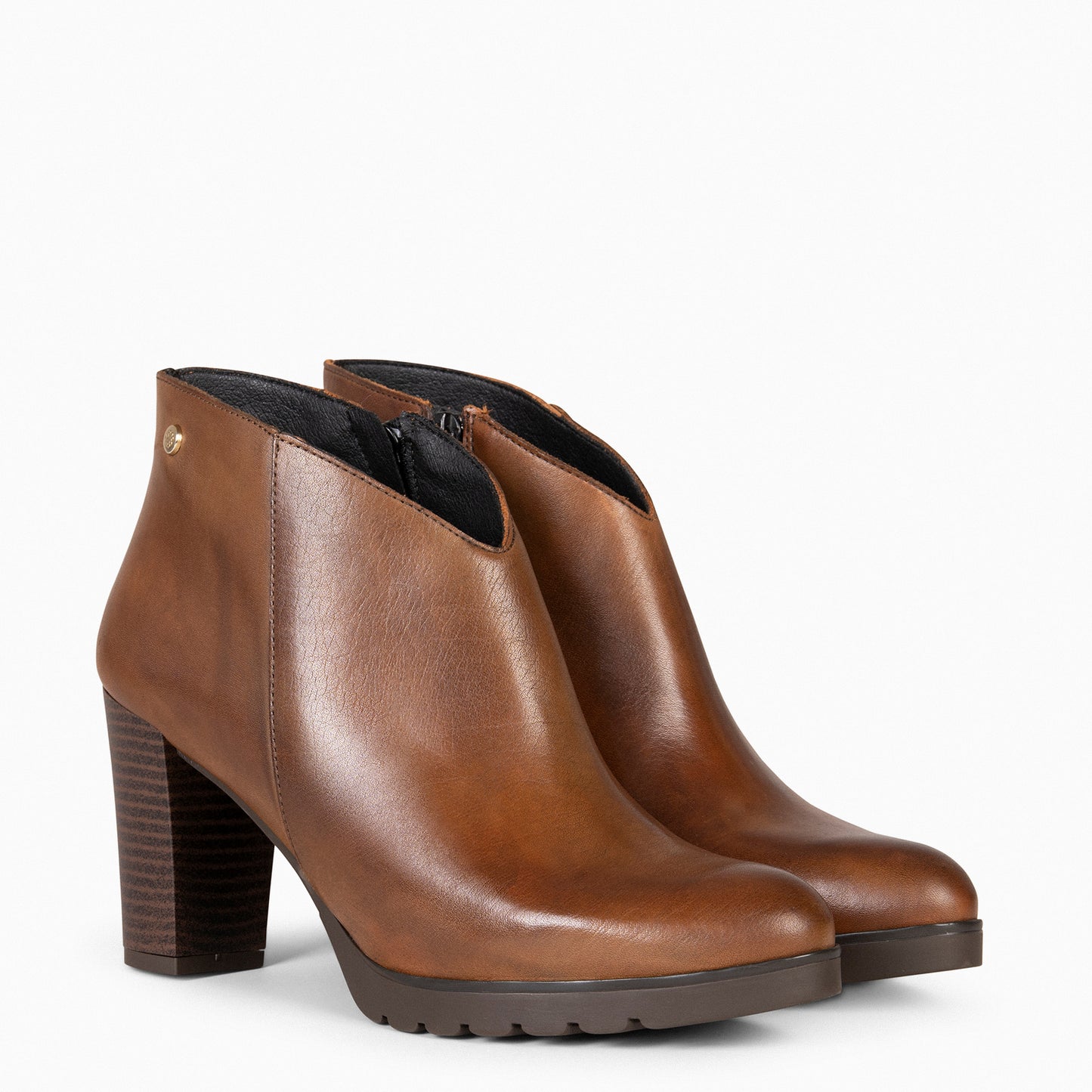 CLASSIC - Botins femininos com salto em COURO