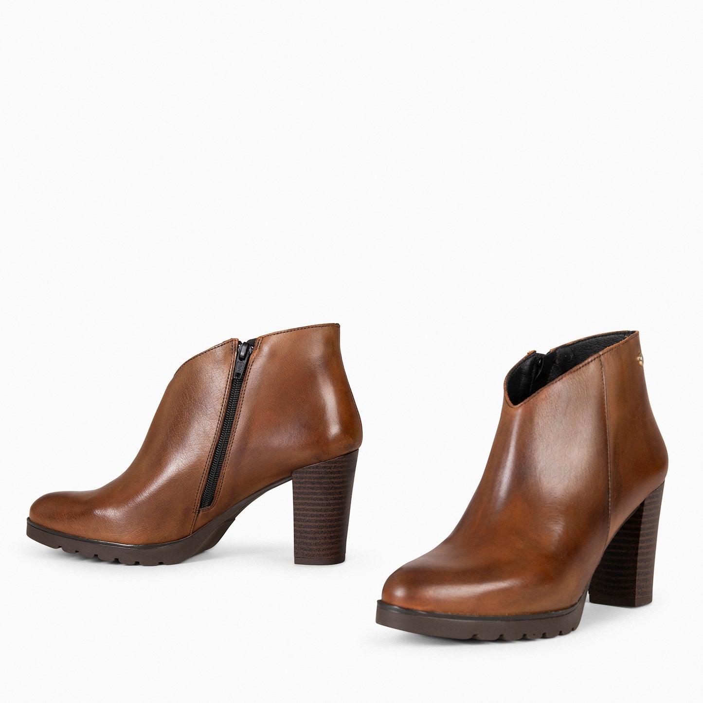 CLASSIC - Botins femininos com salto em COURO