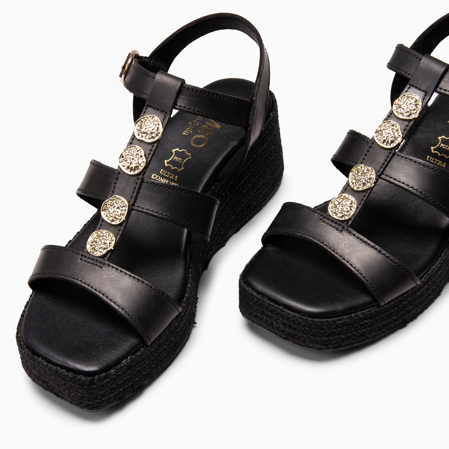 DANAE - Sandalias de plataforma de yute NEGRO