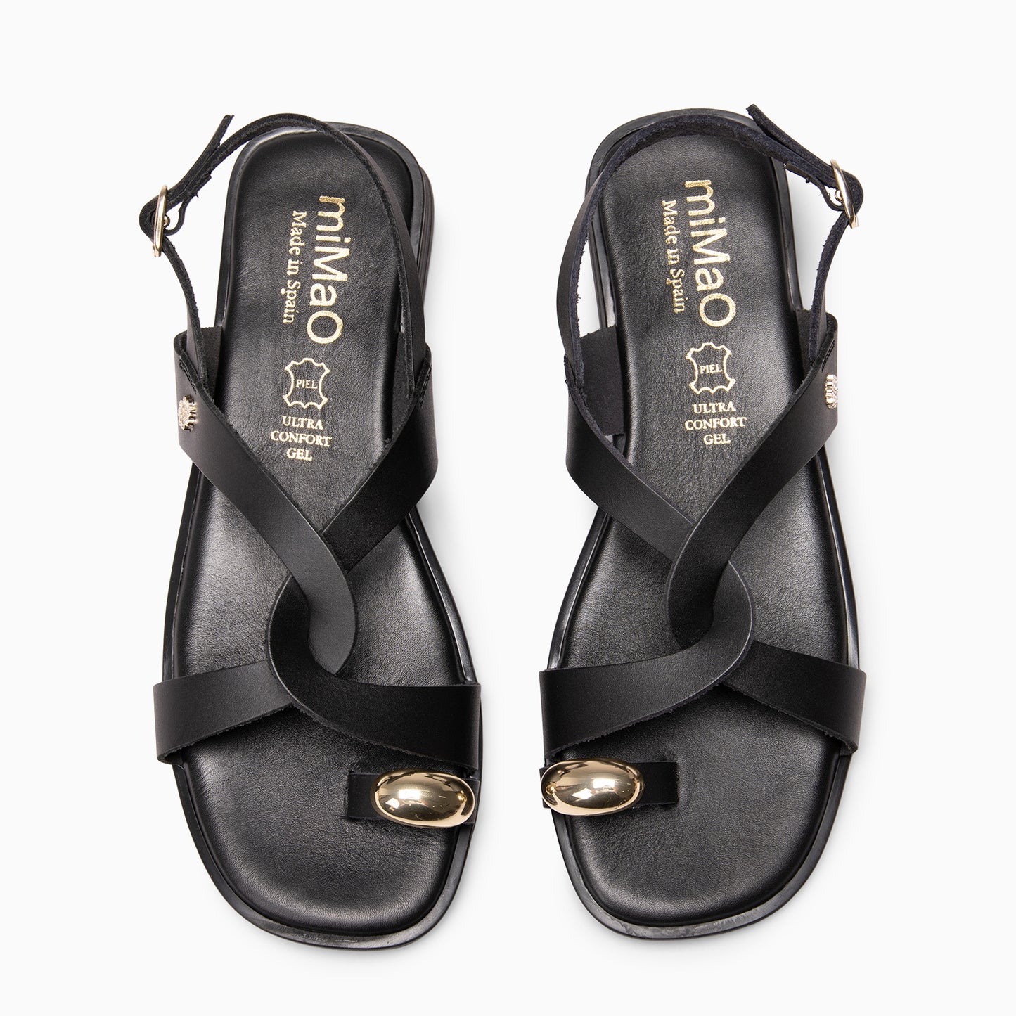 HELIA - Sandalias planas de piel NEGRO