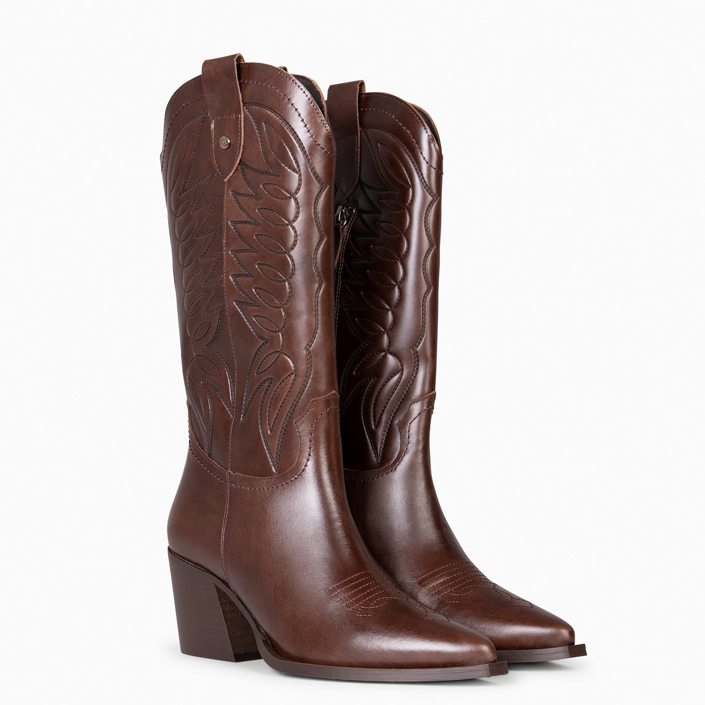 SALOON – Botas cowboy de piel bordada MARRÓN