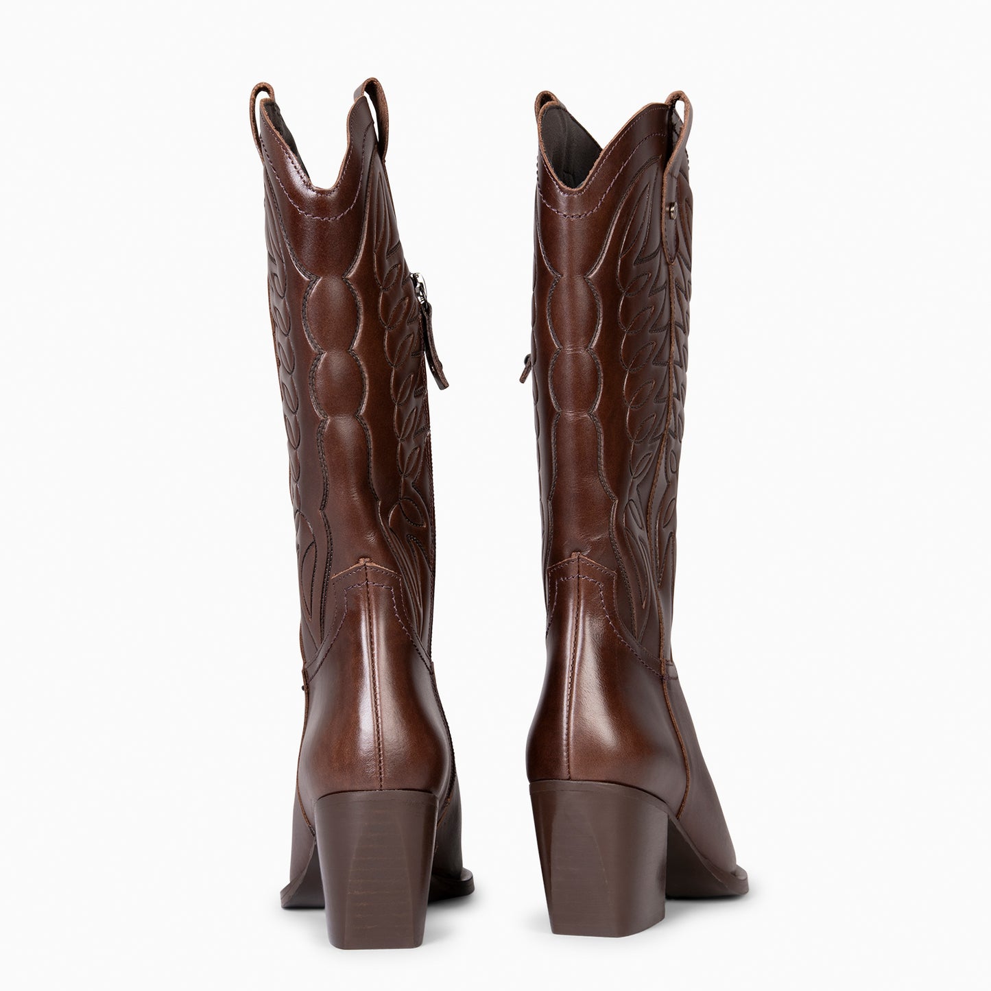 SALOON – Botas cowboy de couro bordadas MARROM