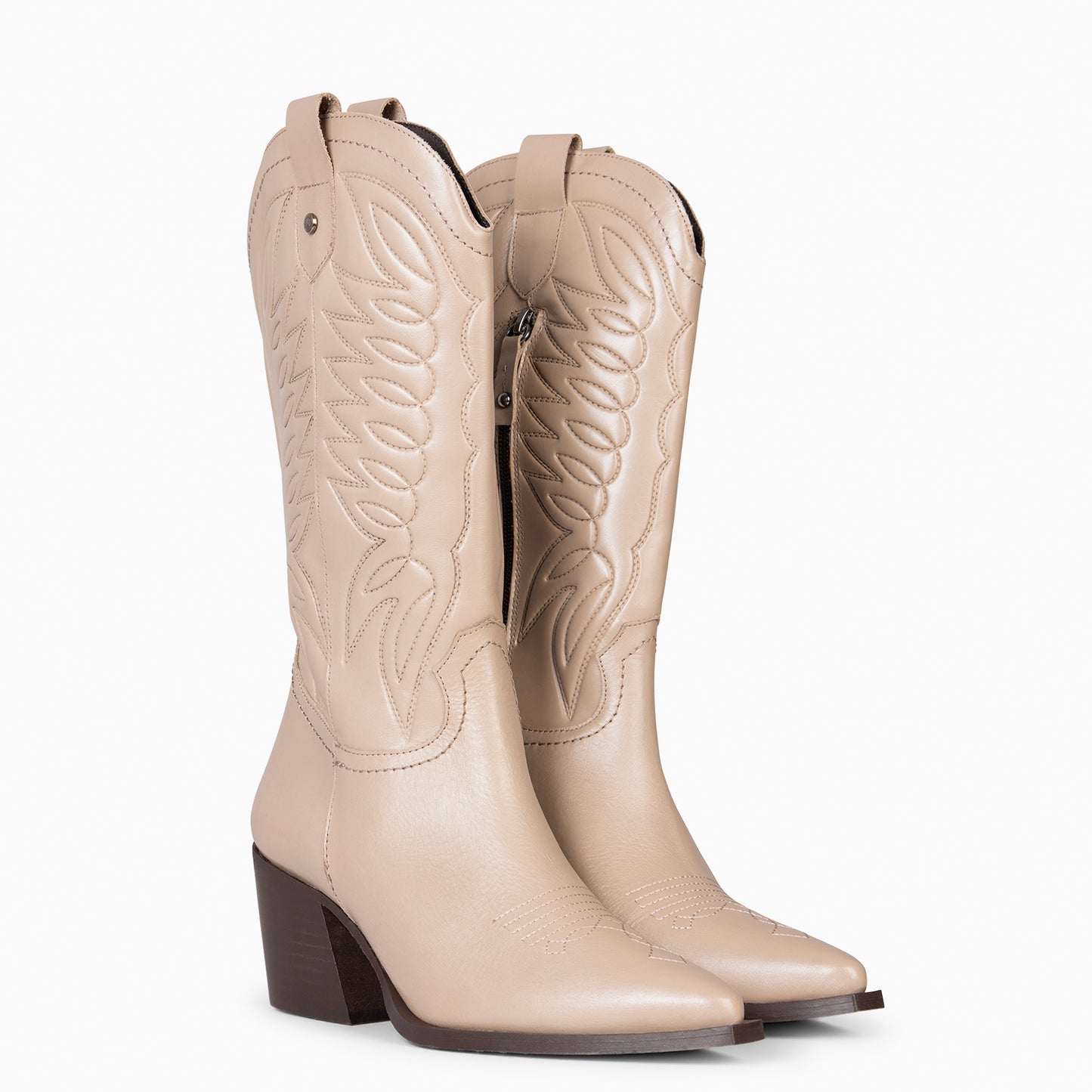 SALOON – Botas cowboy de piel bordada TAUPE