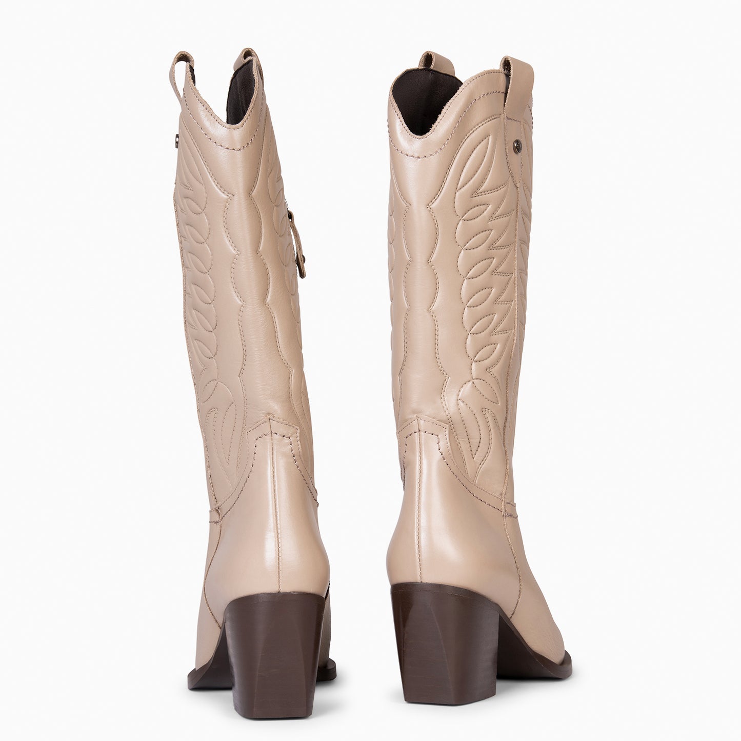 SALOON – Botas cowboy de piel bordada TAUPE