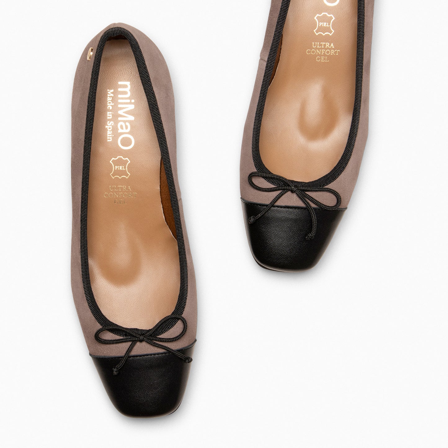 GLAMOUR – Bailarinas con tacón y puntera de charol TAUPE/NEGRO