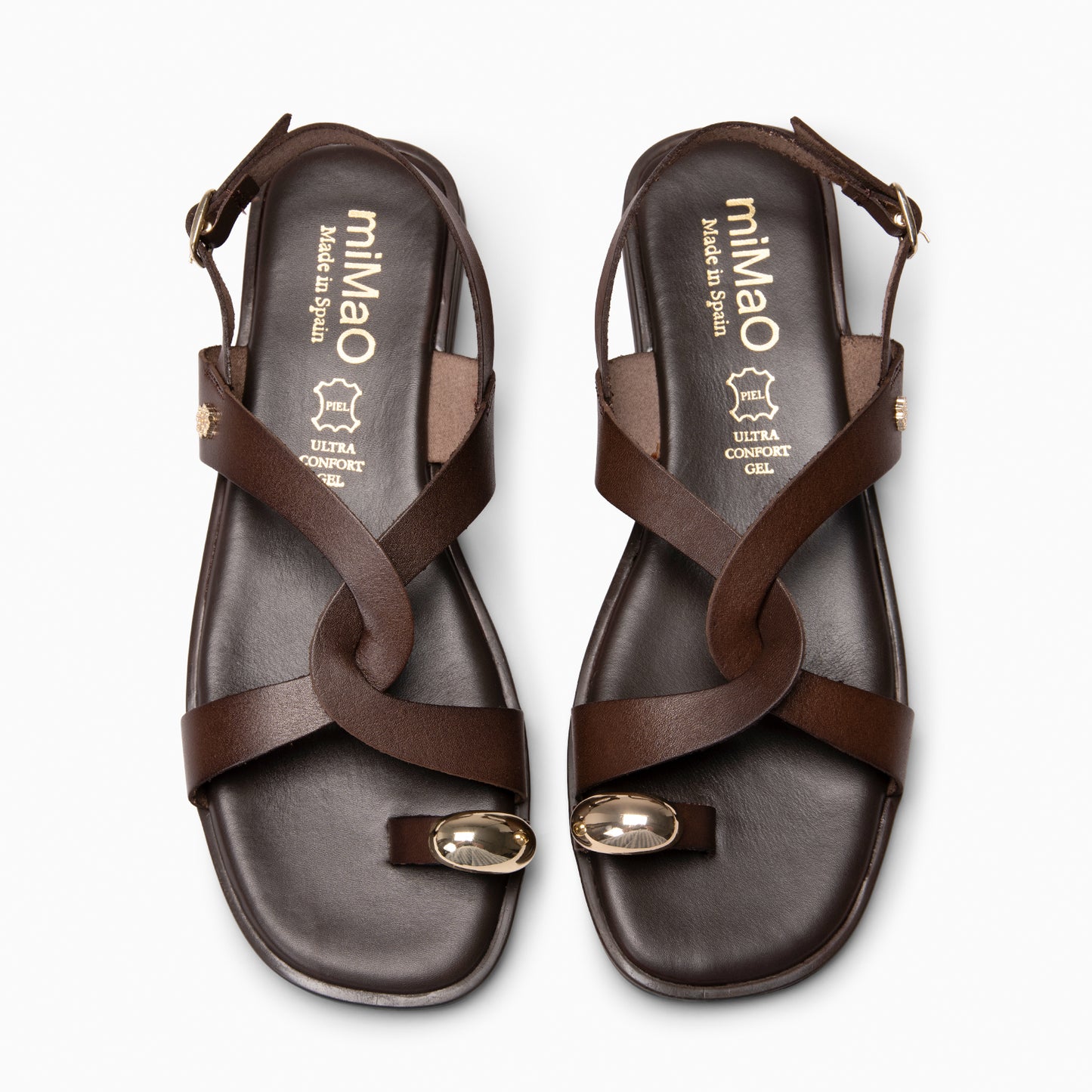 HELIA - Sandalias planas de piel MARRON