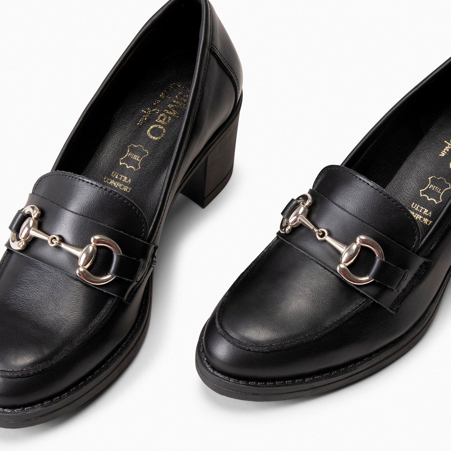 FABIOLA – Mocasines con tacón de napa  NEGRO