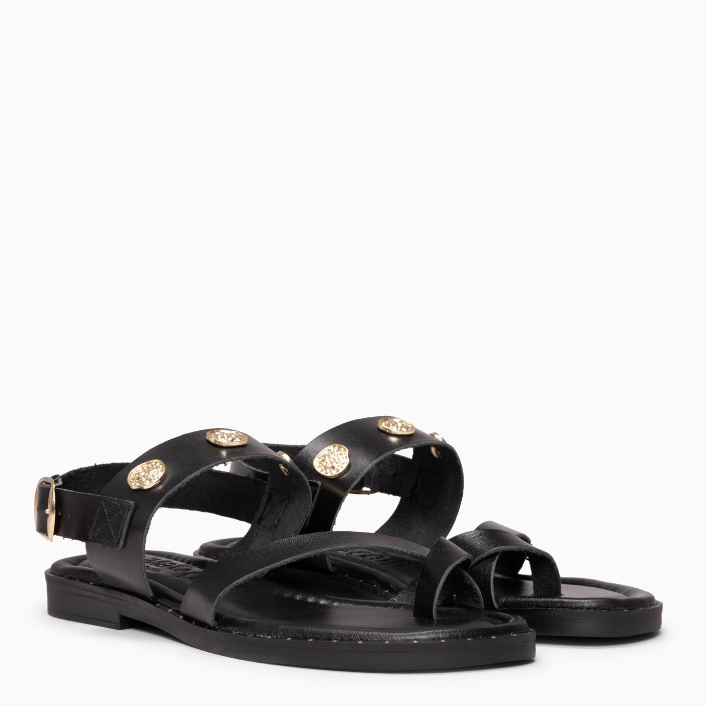 SERA - Sandalias planas de piel NEGRO