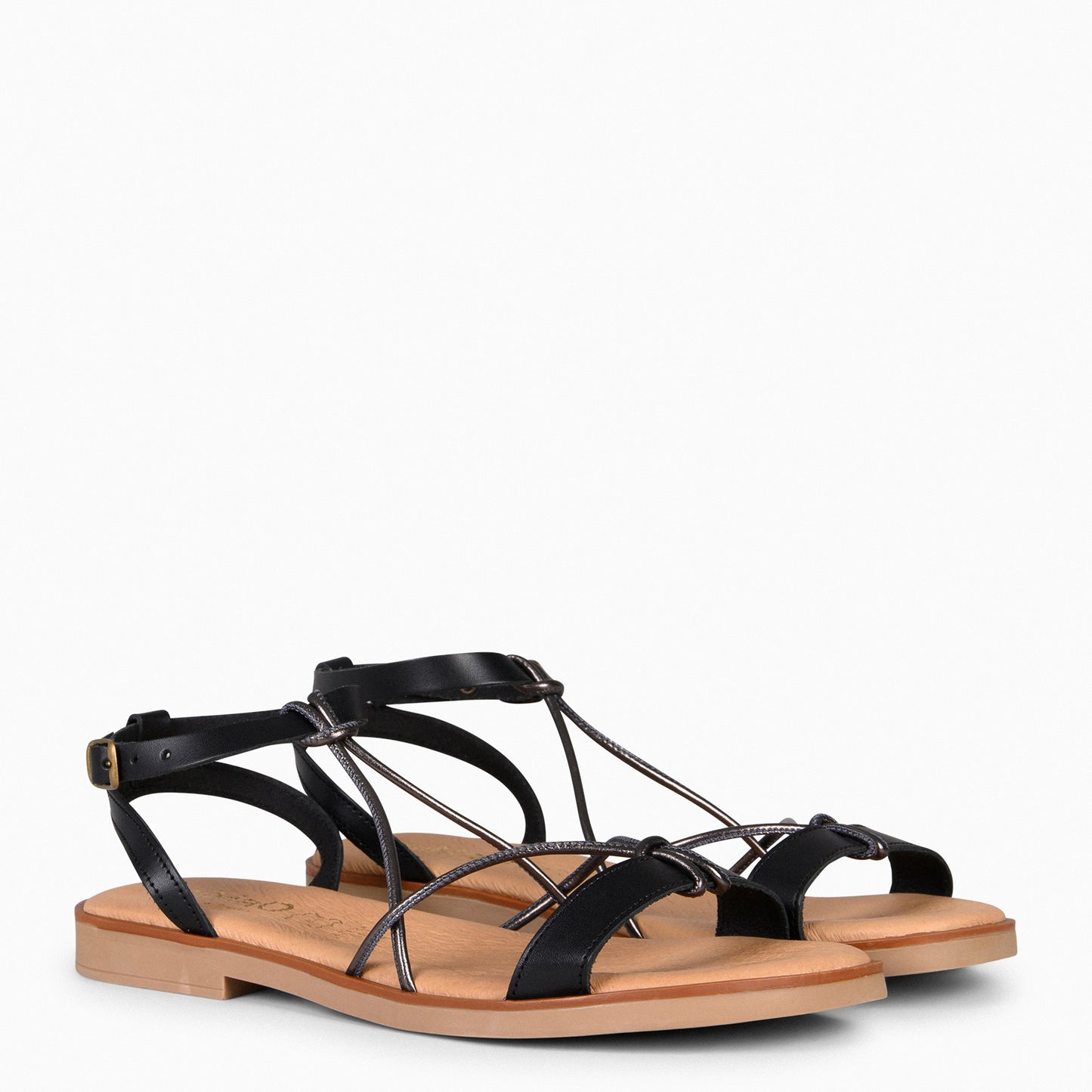 AMONET – Sandalia plana casual  NEGRO