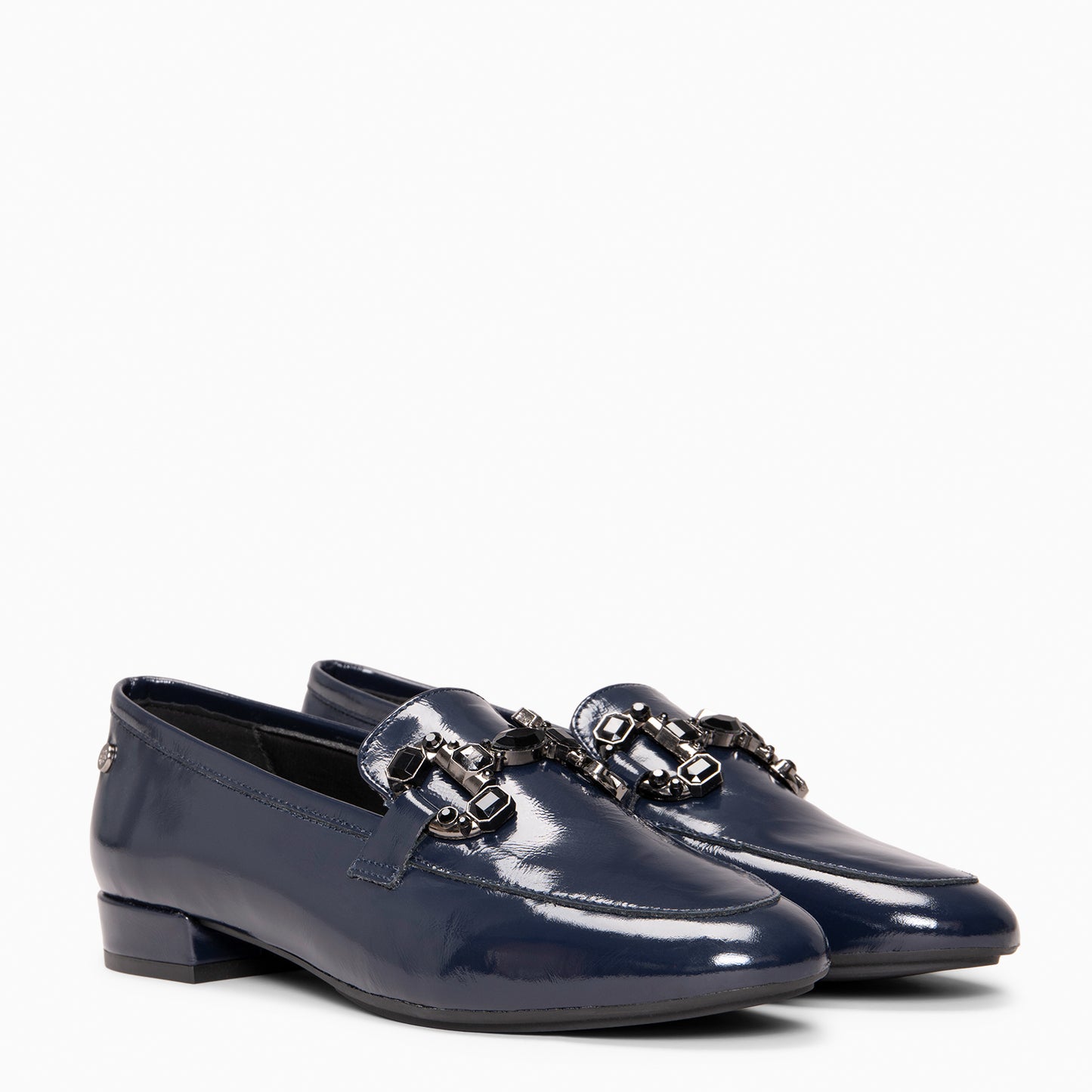 DORIAN - Mocasines de piel charol  con hebilla barroca engastada MARINO