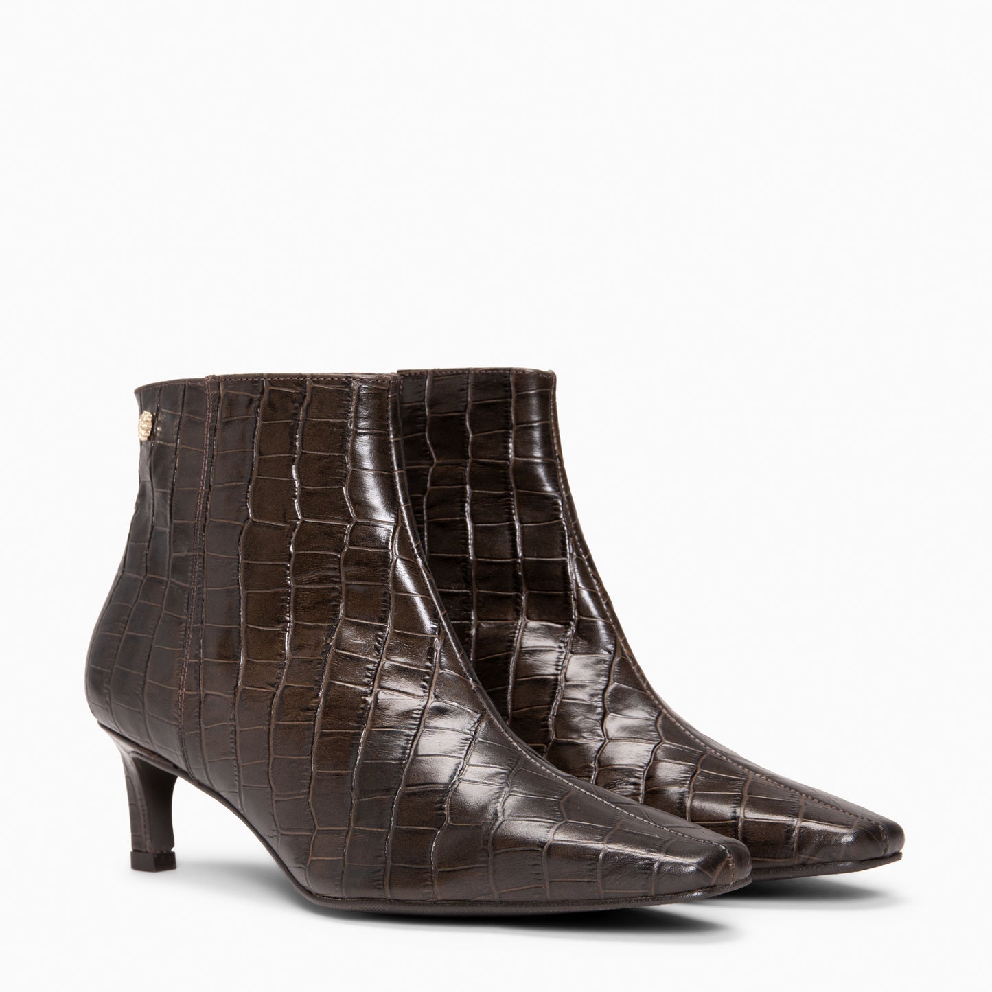DUNDY - Botines de tacón fino en piel con efecto cocodrilo