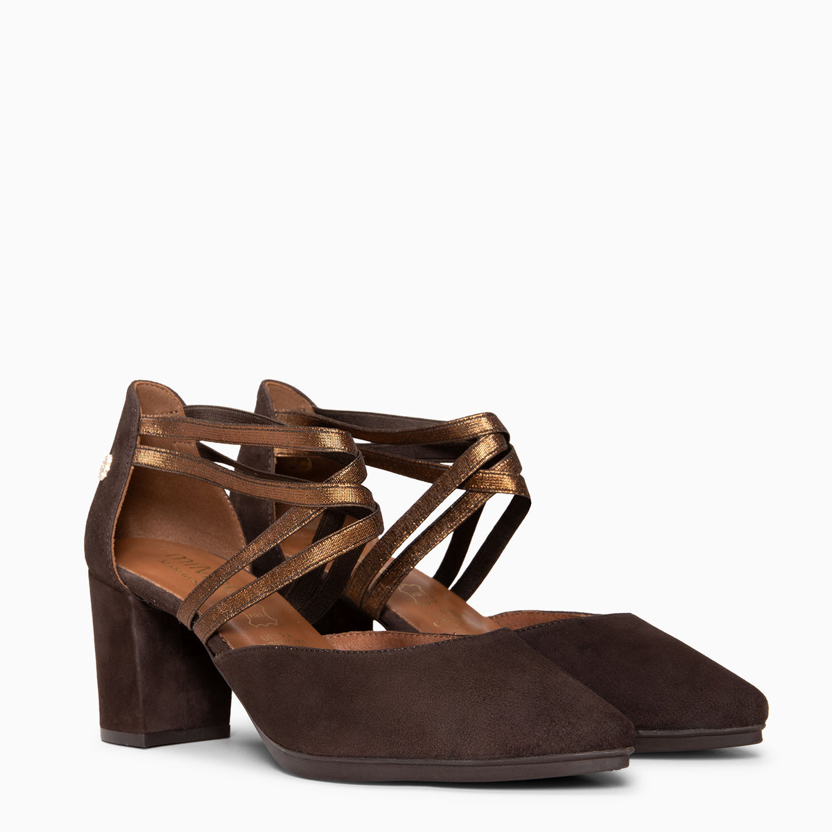 CINDY - Zapatos de tacón cuadrado y tiras cruzadas MARRON BRONCE