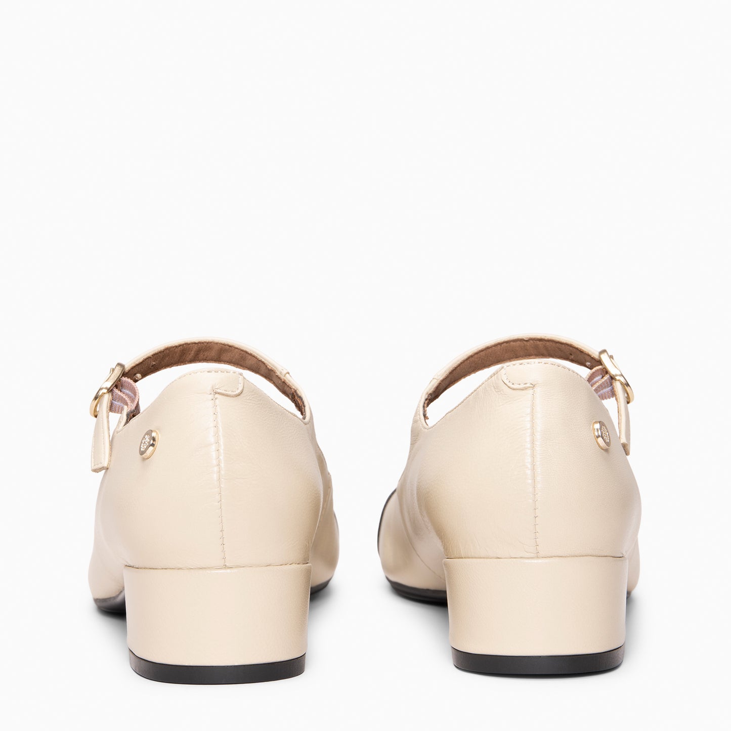 FLORA - Bailarina con tacón de piel bicolor BEIGE