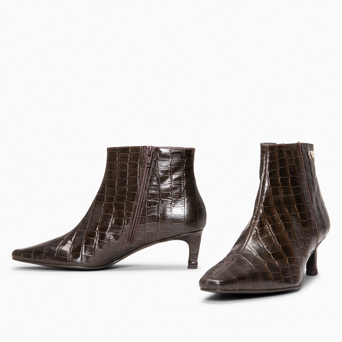 DUNDY - Botines de tacón fino en piel con efecto cocodrilo