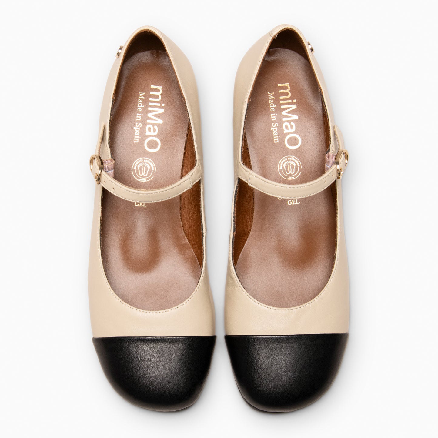 FLORA - Bailarina con tacón de piel bicolor BEIGE