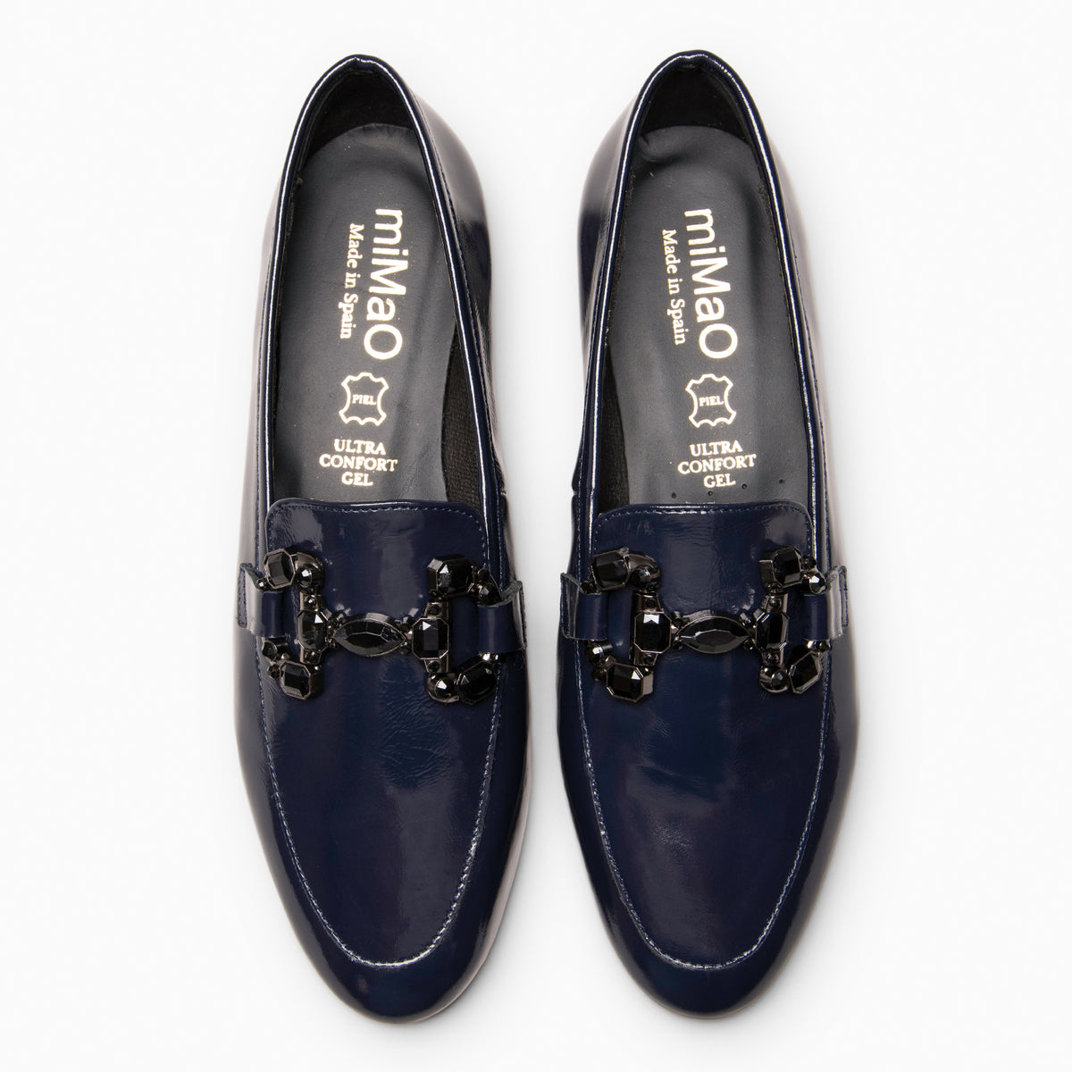 DORIAN - Mocasines de piel charol  con hebilla barroca engastada MARINO