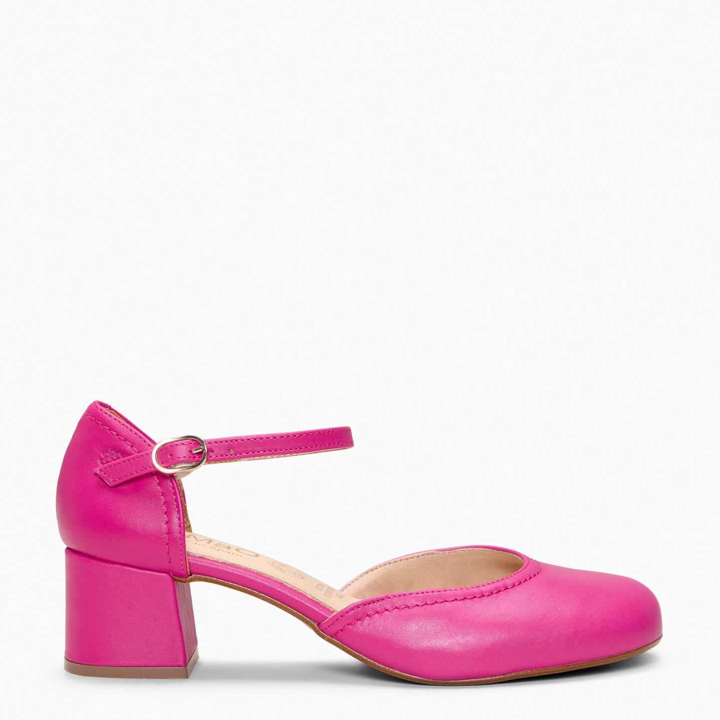 RIO - Tacones de Cuero con Correa al Tobillo FUCSIA