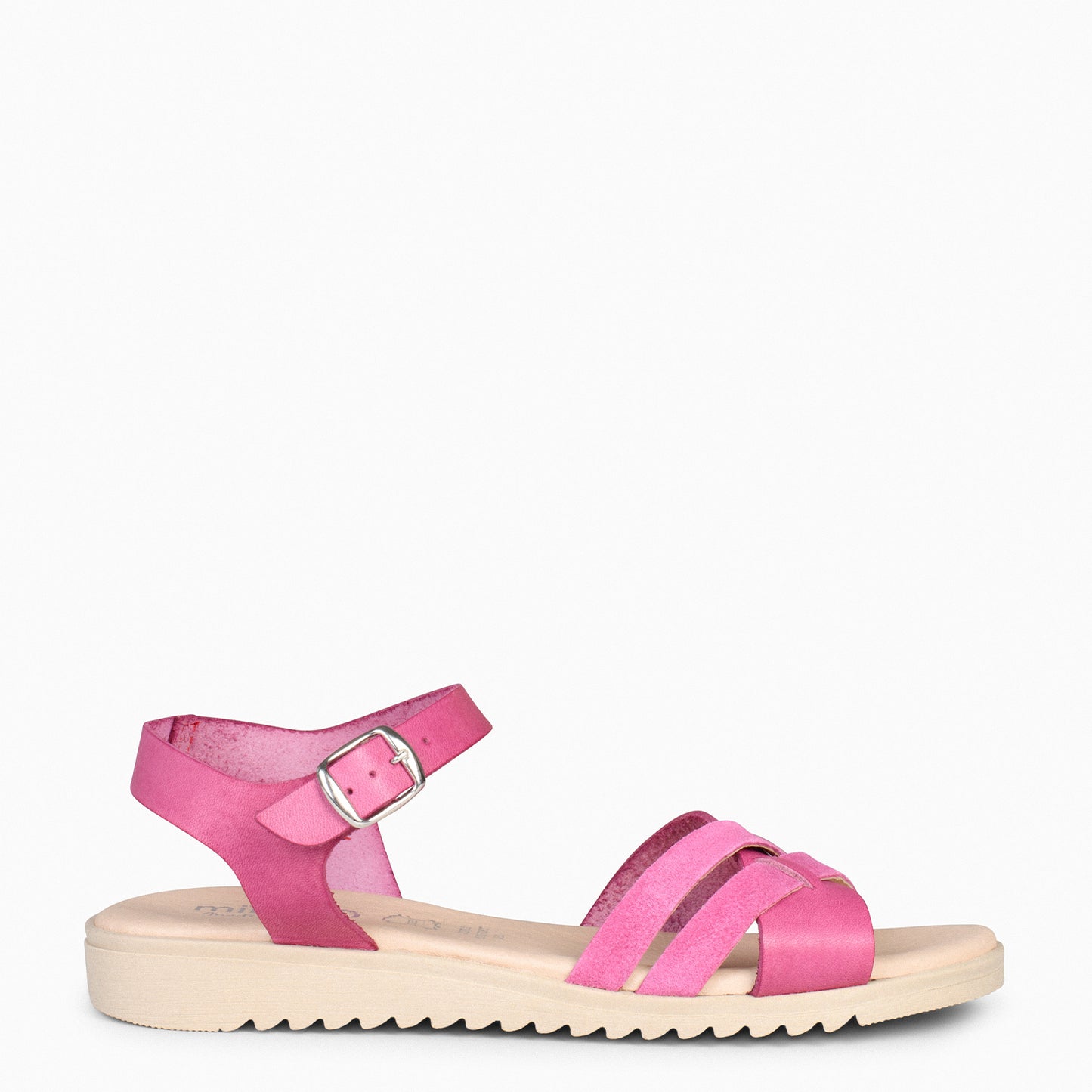 FRESH – Sandales compensées basses en cuir FUCHSIA 