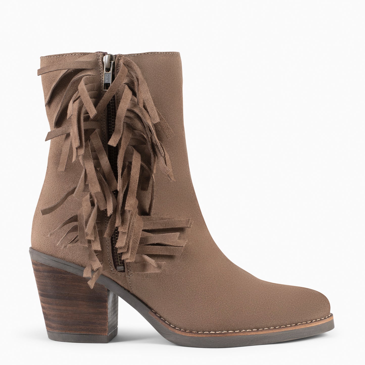 BOHO – Botines Estilo Cowboy con Flecos TAUPE