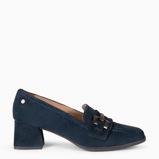 CAMILA – Mocassins de salto largo NAVY