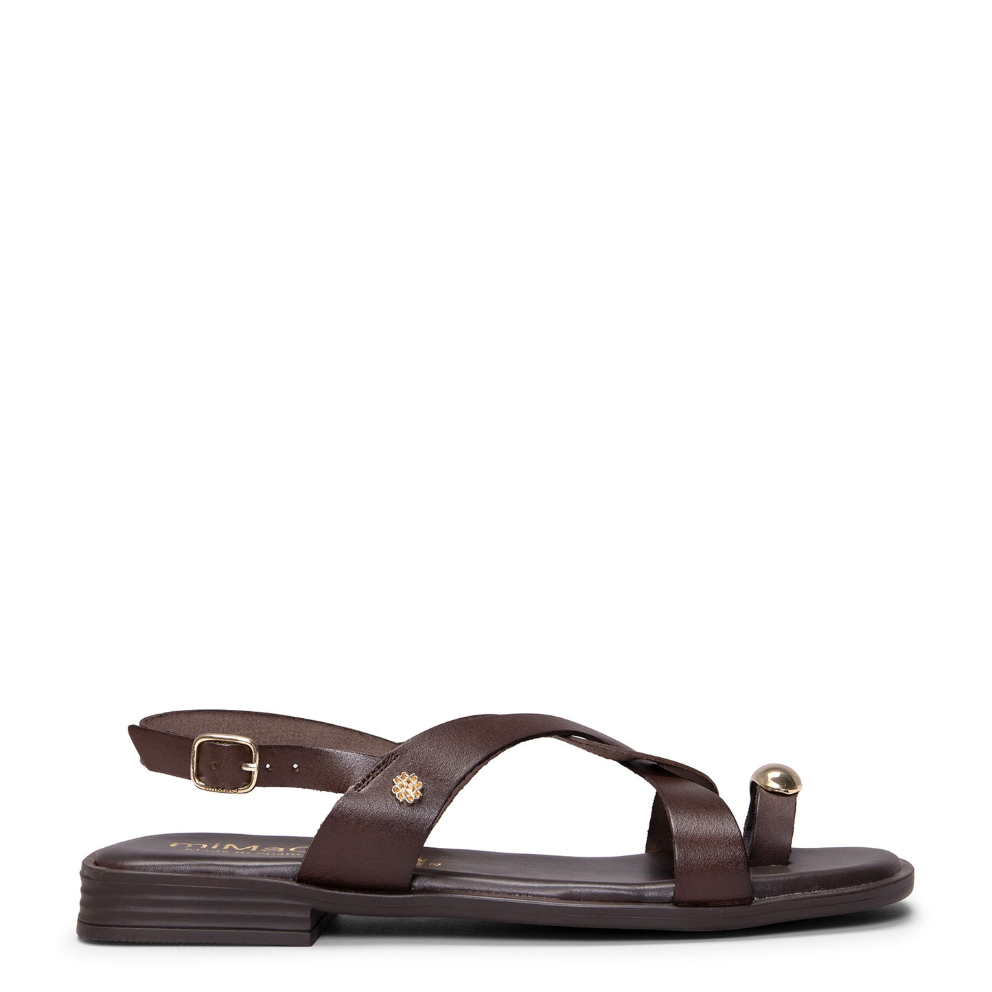 HELIA - Sandalias planas de piel MARRON