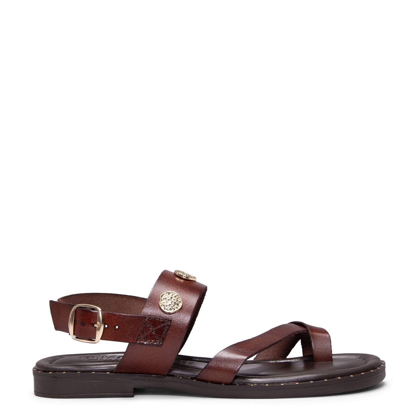 SERA - Sandalias planas de piel MARRON