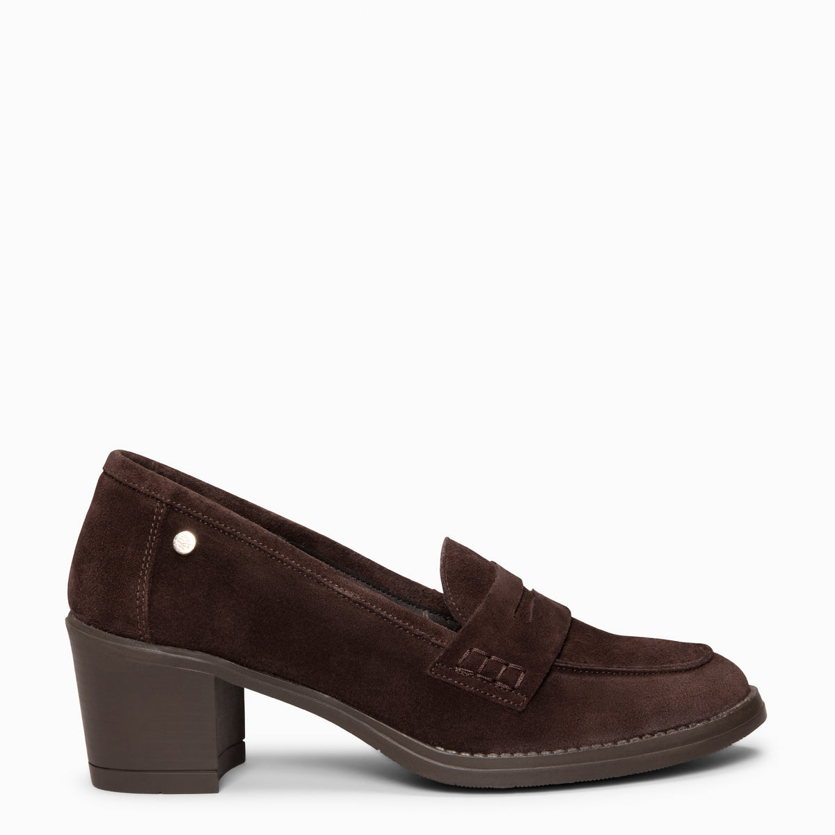 MOKA-Mocasín con tacón ancho MARRON