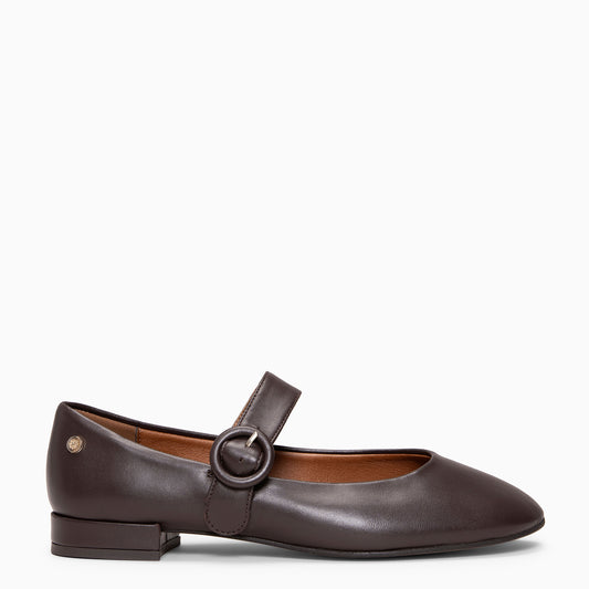 FLORENCIA - Mercedita con tira de piel metalizada MARRON
