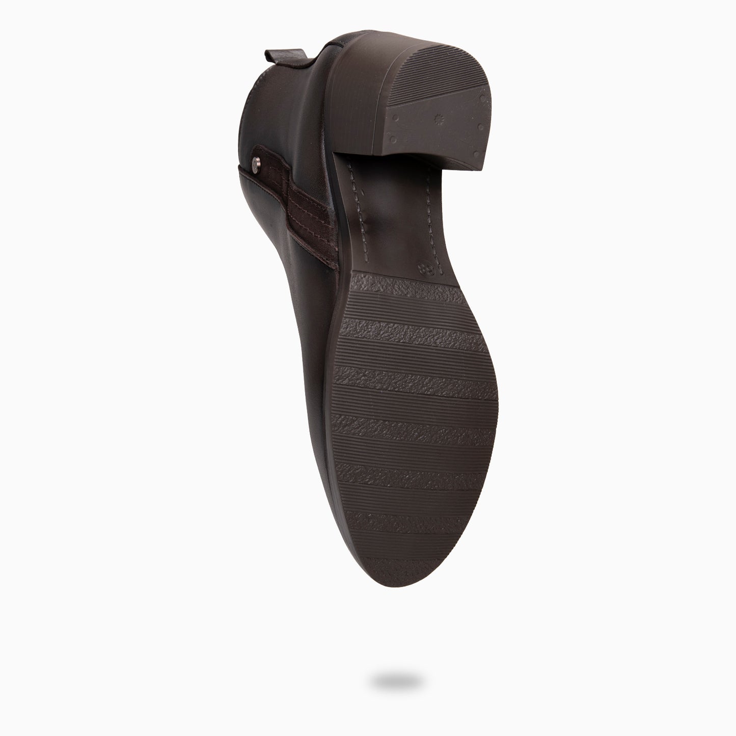 MONTSE – Botin de tacón ancho de piel MARRON