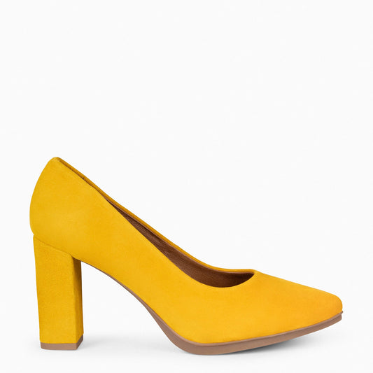 URBAN - Zapatos de tacón alto de ante MOSTAZA