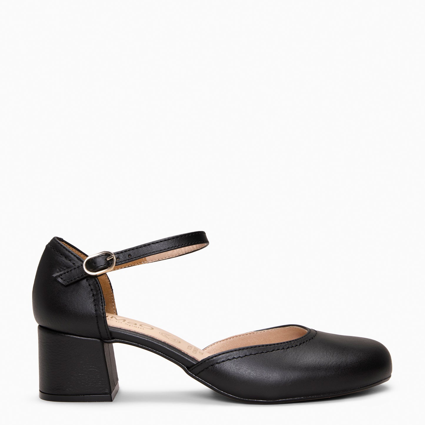 RIO - Tacones de Cuero con Correa al Tobillo NEGRO