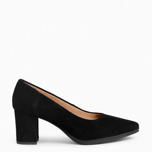 URBAN S – Chaussures à talons mi-hauts en daim NOIR