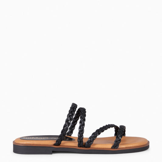 HIDRA - Sandalias planas trenzadas NEGRO