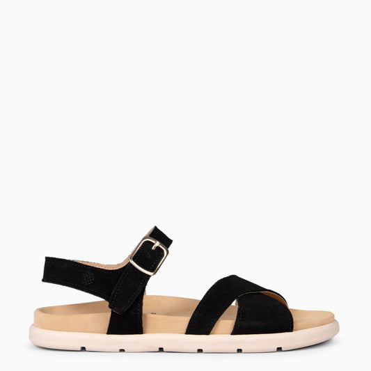 BRISA - Sandalias Baresoft de ante NEGRO