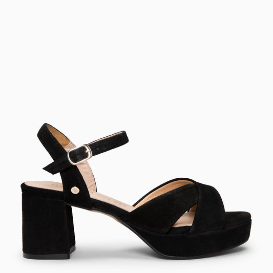 CERDEÑA - Sandalias de tacón ancho y plataforma NEGRO