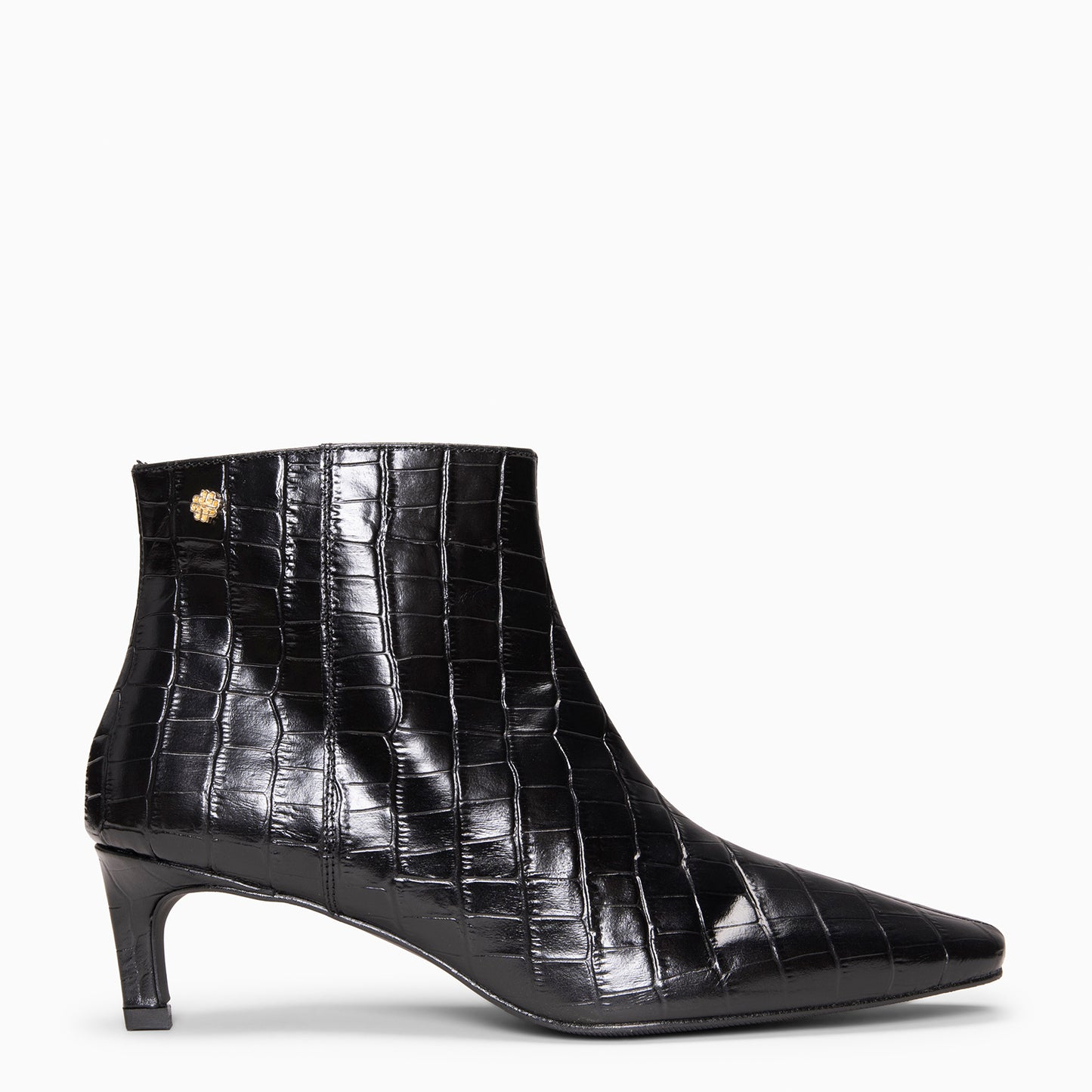 DUNDY - Botines de tacón fino en piel con efecto cocodrilo NEGRO