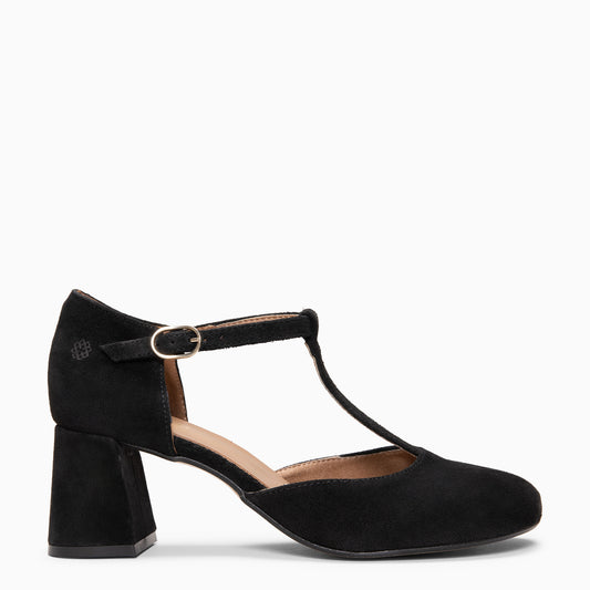 AZUCENA - Zapatos Salomé con tacón Baresoft de ante NEGRO