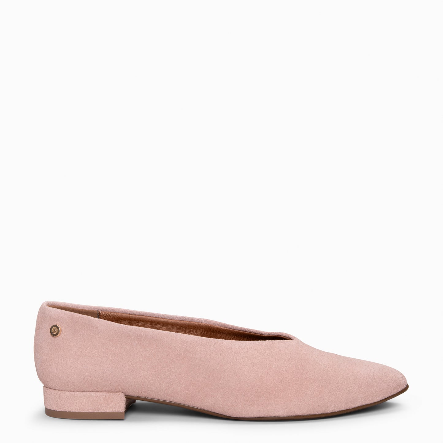 URBAN LACY – Bailarina con tacón bajo en piel de serraje NUDE