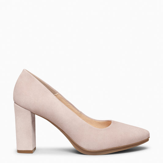 URBAN – Zapatos de tacón alto de ante NUDE