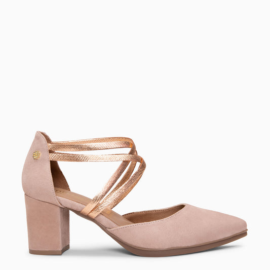 CINDY - Zapatos de tacón cuadrado y tiras cruzadas NUDE METAL