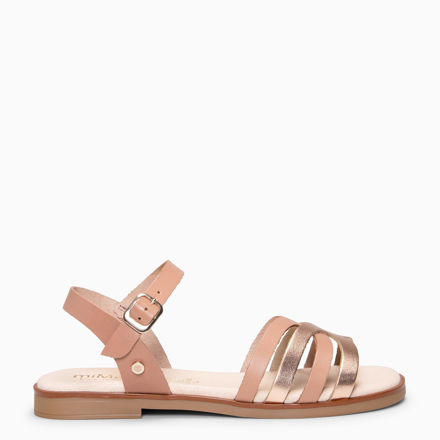 BELISA- Sandalia plana de piel de vaquetilla en NUDE ORO ROSA