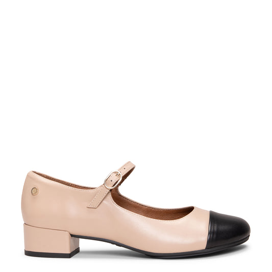 FLORA - Mercedita con tacón de piel bicolor  NUDE