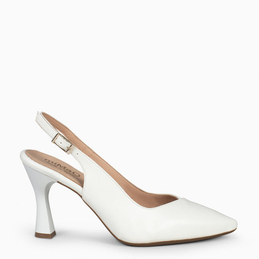 GLAM SNAP – Salto tipo slingback em napa BRANCO