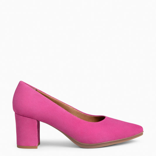 URBAN S – Zapatos de tacón medio de ante FUCSIA